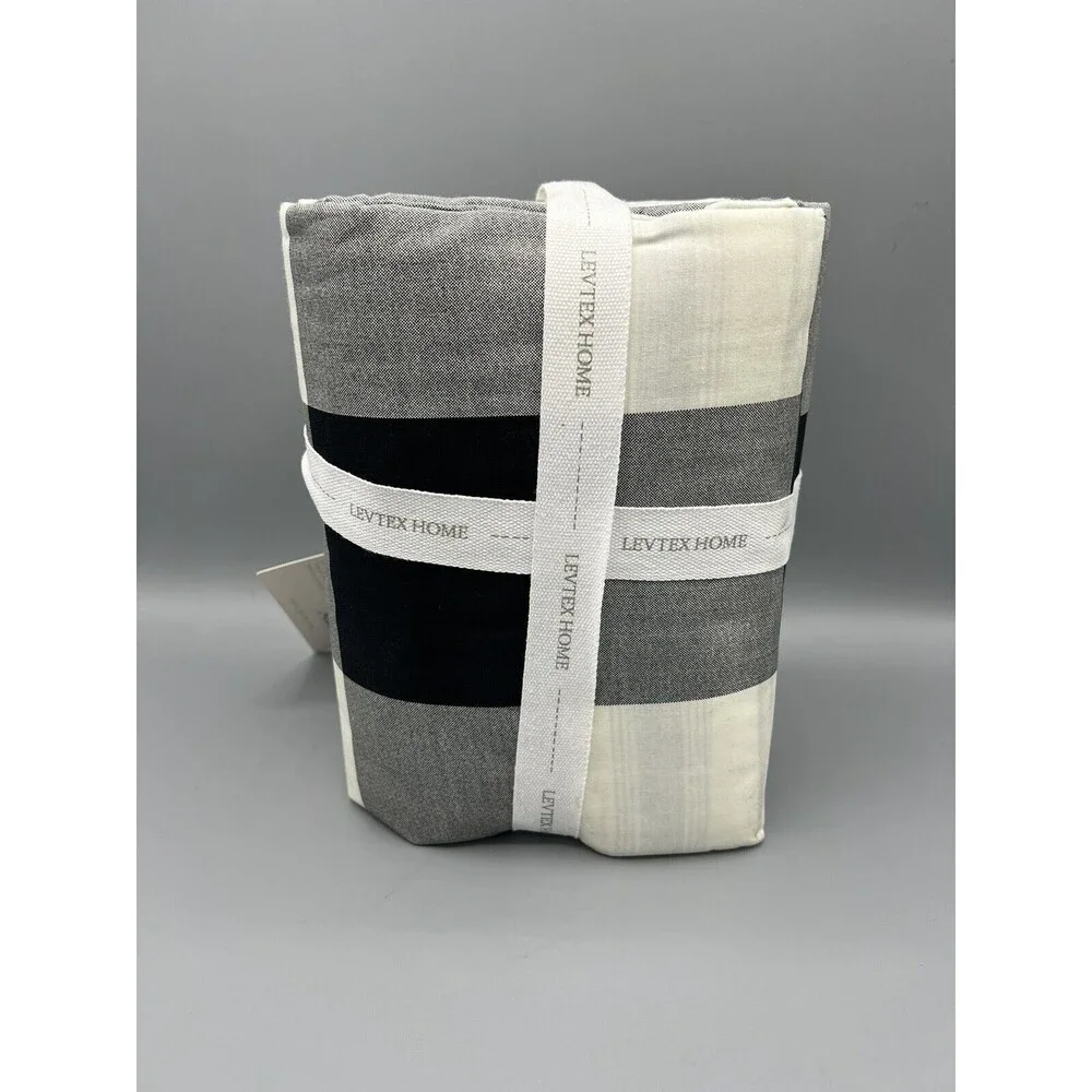 Levtex Home Camden 3 Piece Duvet Cover Set Black White Plaid NEW Farmhouse Chic
